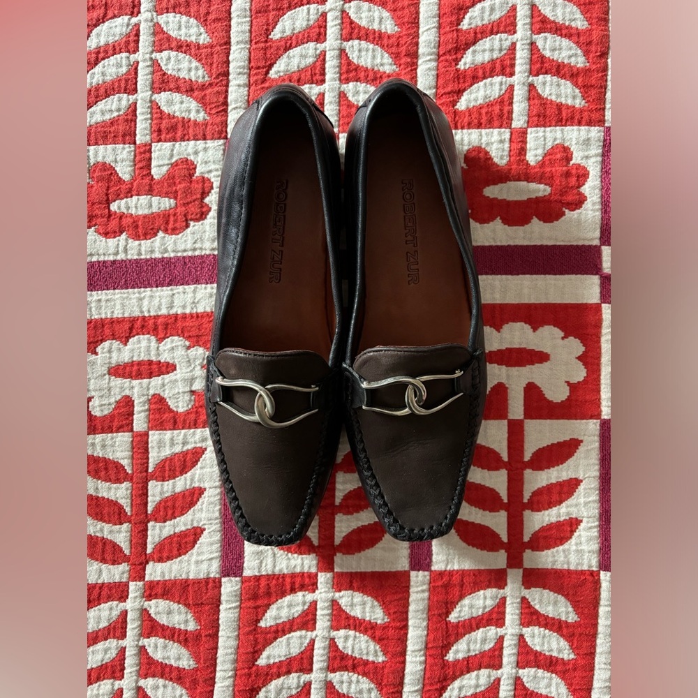 Robert Zur Viale loafers size 9 black leather with brown suede contrasting top